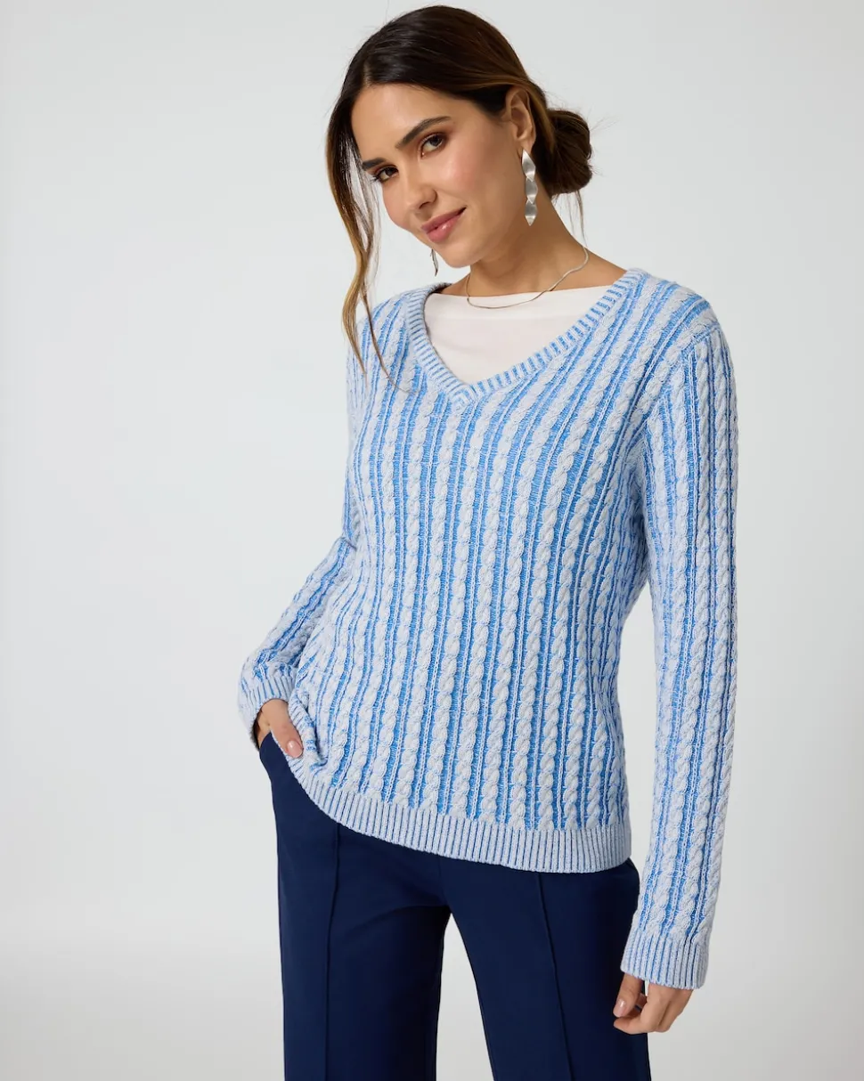 Bicolor-Pullover mit Zopfmuster