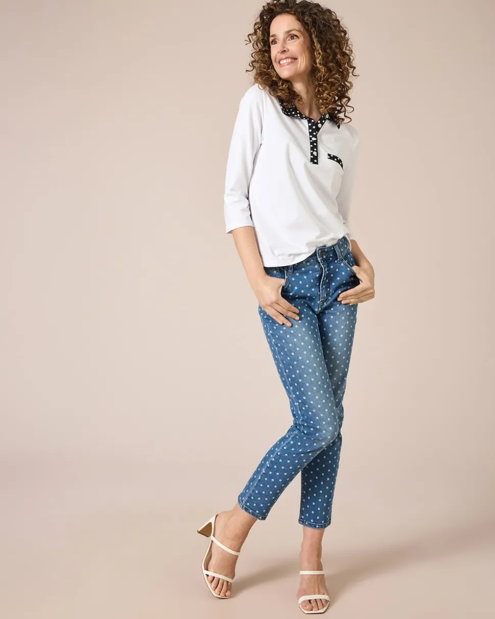 5-Pocket-Denim mit Punktedruck