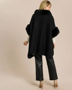 Poncho mit Webpelzbesatz
