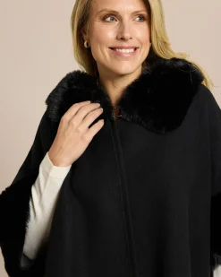 Poncho mit Webpelzbesatz