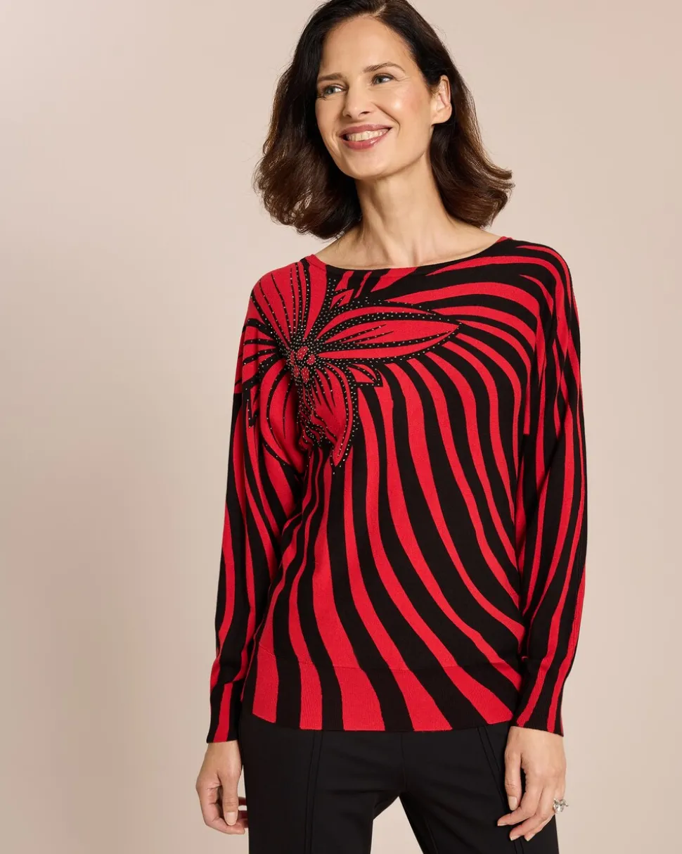 Pullover mit Strahlen-Blumen-Druck