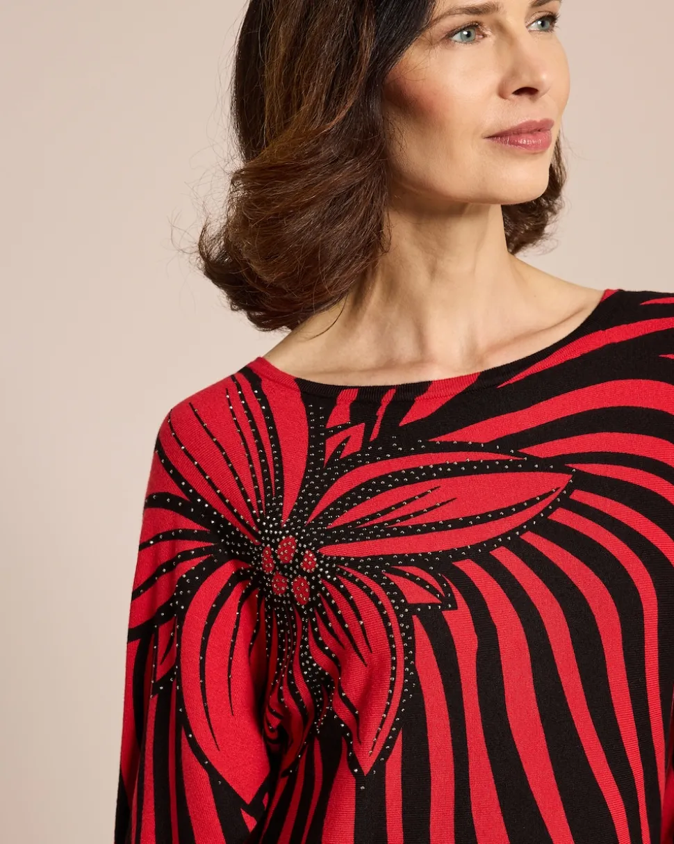 Pullover mit Strahlen-Blumen-Druck